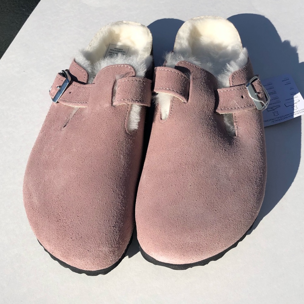 NEW Birkenstock Boston Suede Leather Lavender Blush Shearling